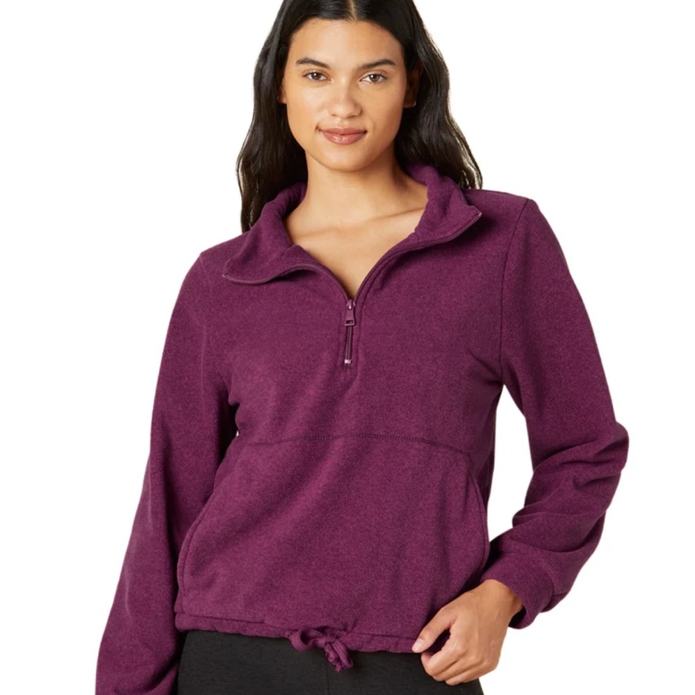 BEYOND YOGA New Terrain Pullover Half Zip Fleece Heathered Dark Beet Sz L